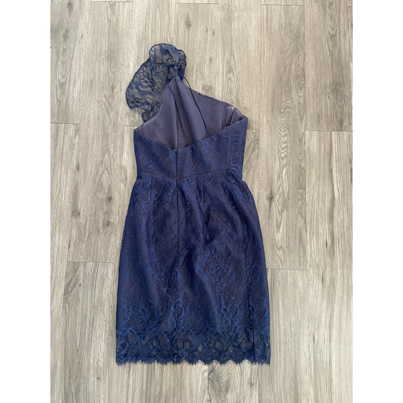 Jim Hjelm Occations Dress Women's 10 Navy One Shoulder Lace Cocktail Open Back - Picture 6 of 8